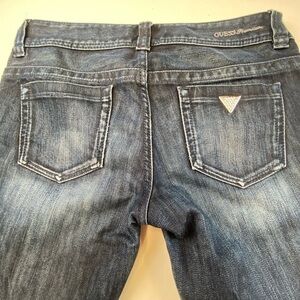 NEW Y2K Vintage GUESS Premium Straight Leg Rhinetone Button Whisker Denim Jeans
